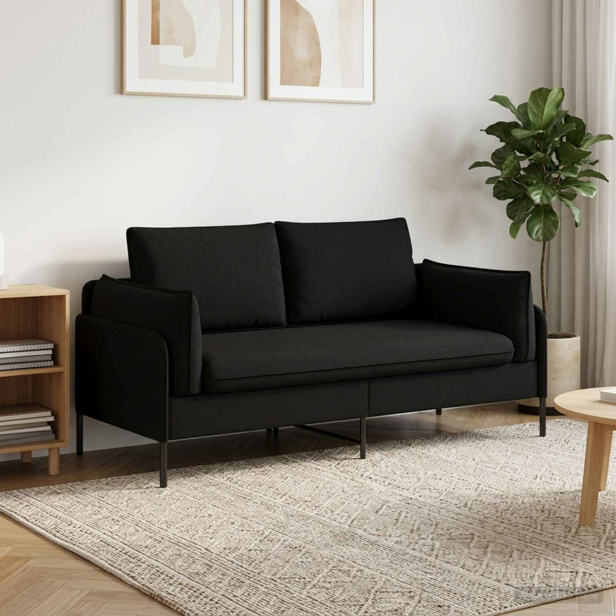 vidaXL 2-Seater Sofa Black 188 x 81 x 89 cm Fabric