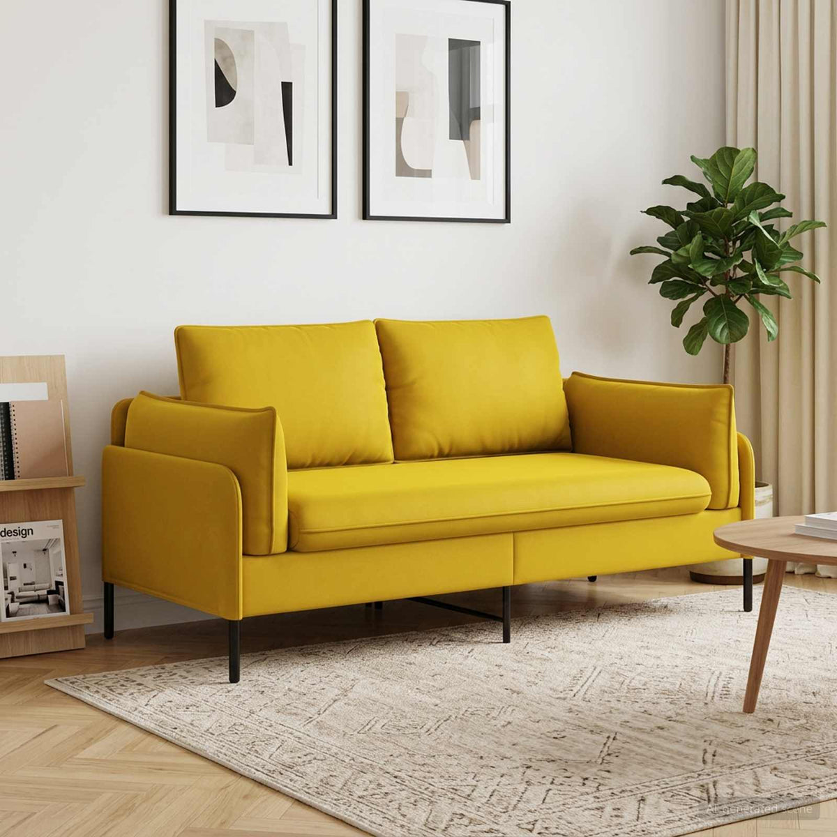 vidaXL 2-Seater Sofa 2-Seater Yellow 188 x 81 x 89 cm Velvet