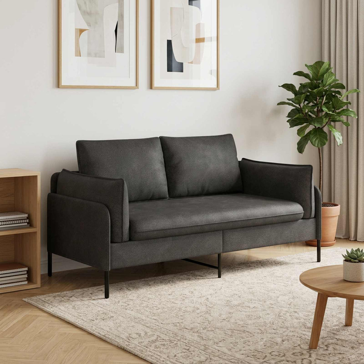 vidaXL 2-Seater Sofa Black 188 x 81 x 89 cm Faux Leather