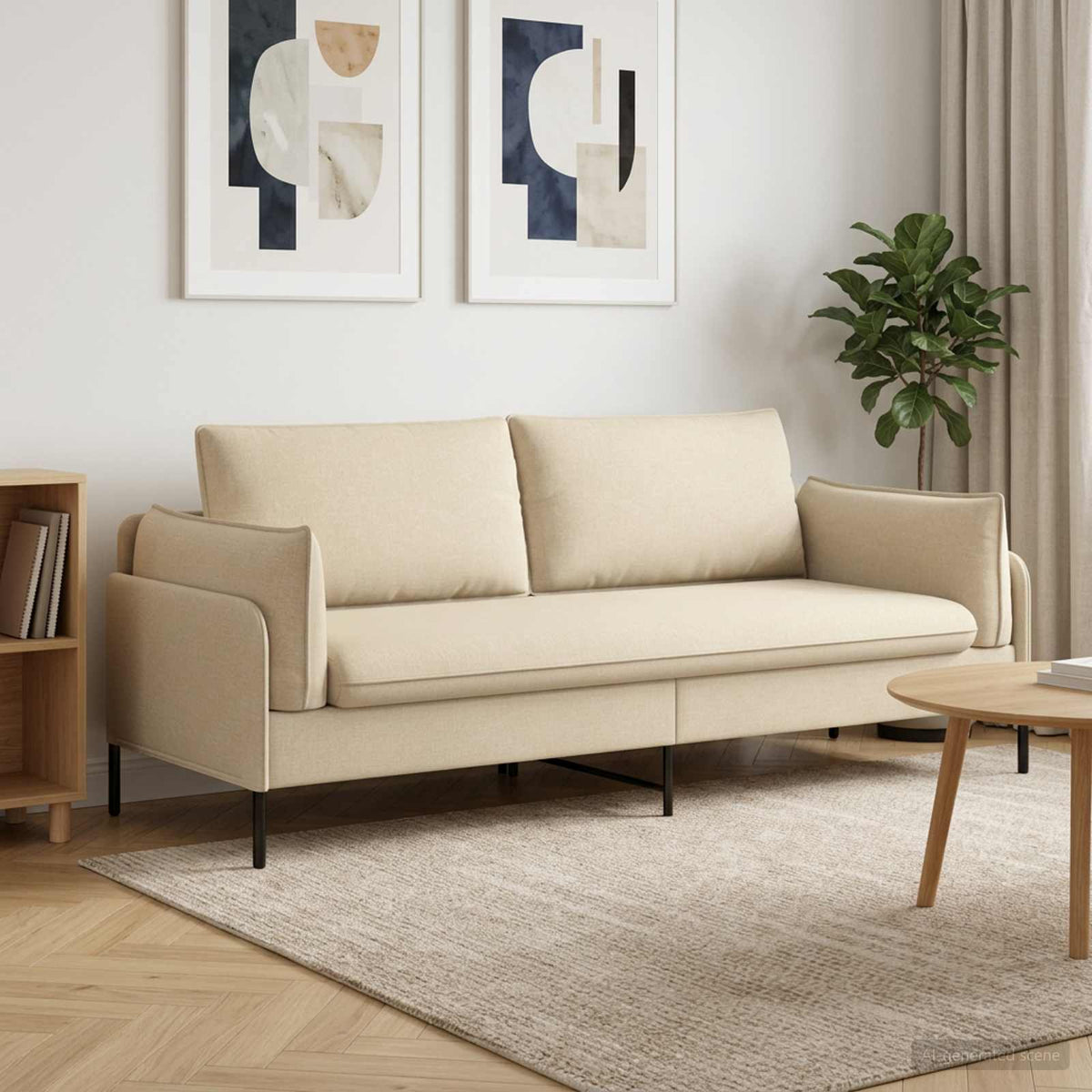 vidaXL 3-Seater Sofa Cream 222 x 81 x 89 cm Fabric