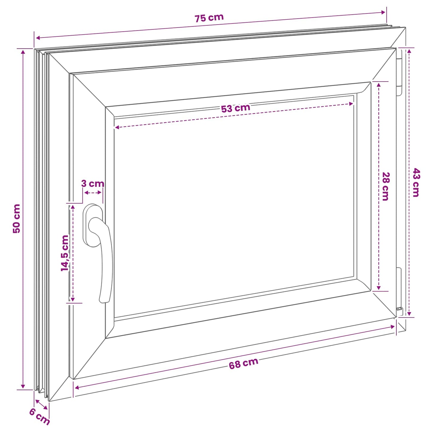 vidaXL Basement Window Internal Colour White RISOR 75 x 50 cm