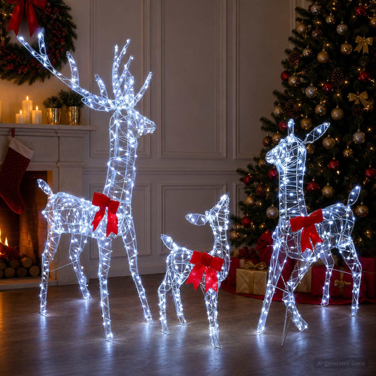 vidaXL Christmas LED Reindeer Family 700 LEDs Cold White