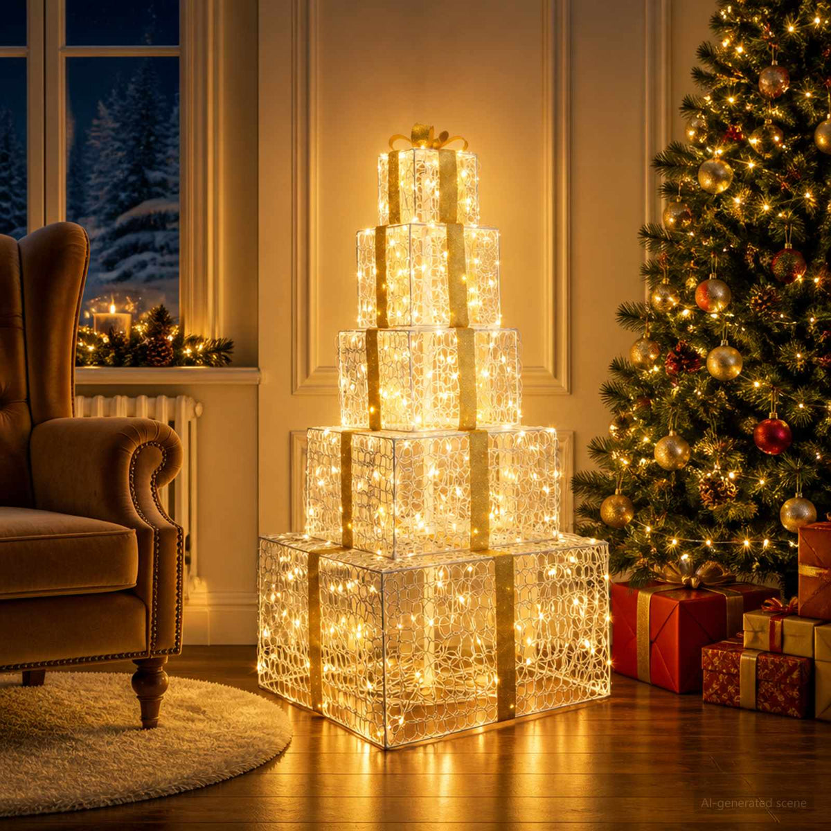 vidaXL Christmas LED Gift Box Stack 250 LEDs Warm White