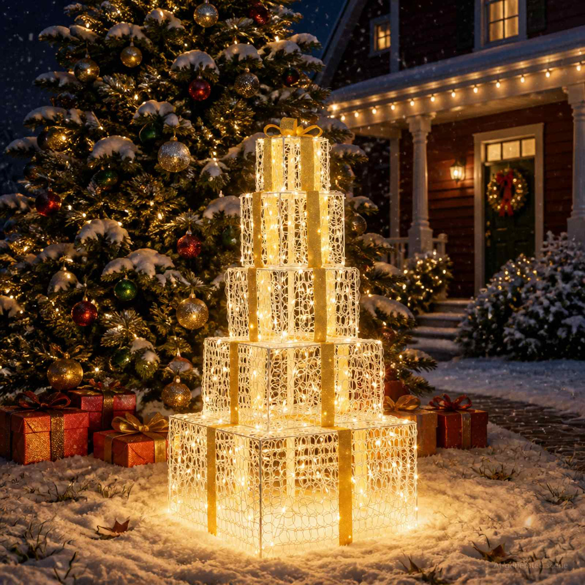 vidaXL Christmas LED Gift Box Stack 250 LEDs Warm White