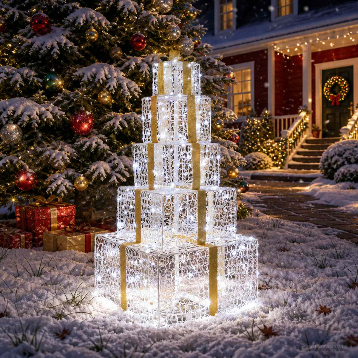 vidaXL Christmas LED Gift Box Stack 250 LEDs Cold White