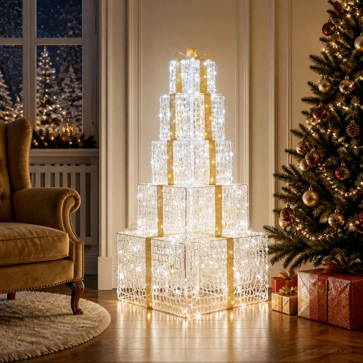 vidaXL Christmas LED Gift Box Stack 250 LEDs Cold White