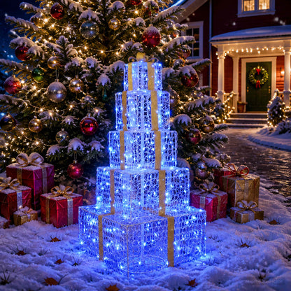 vidaXL Christmas LED Gift Box Stack 250 LEDs Blue 56 x 56 x 120 cm