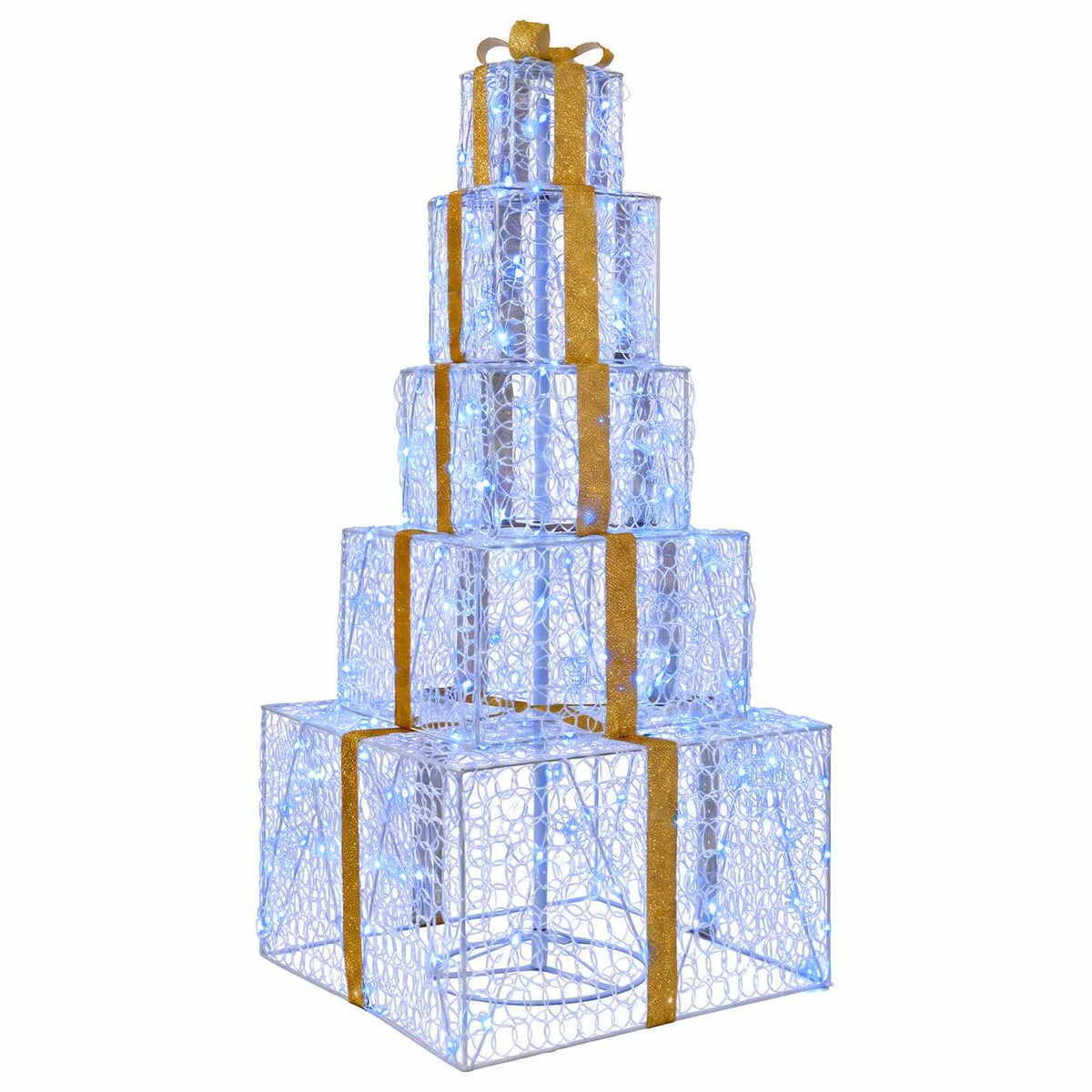 vidaXL Christmas LED Gift Box Stack 250 LEDs Blue 56 x 56 x 120 cm