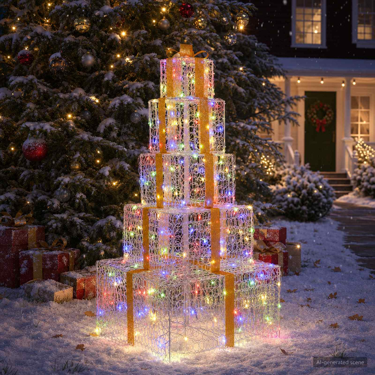 vidaXL Christmas LED Gift Box Stack 250 LEDs Multicolour