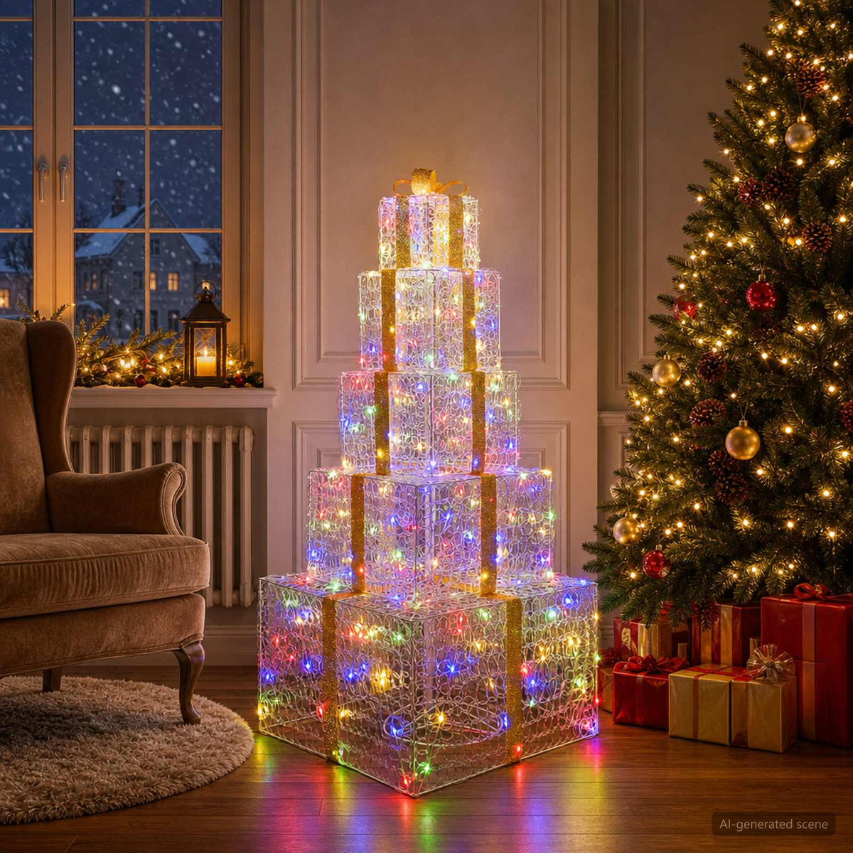 vidaXL Christmas LED Gift Box Stack 250 LEDs Multicolour