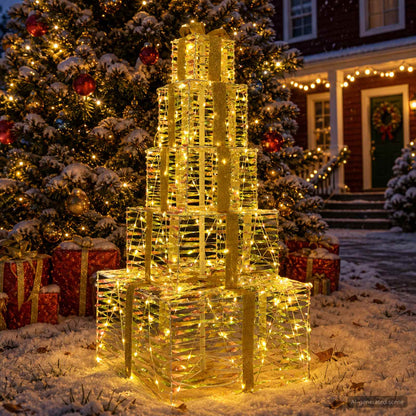 vidaXL Christmas LED Gift Box Stack 250 LEDs Warm White
