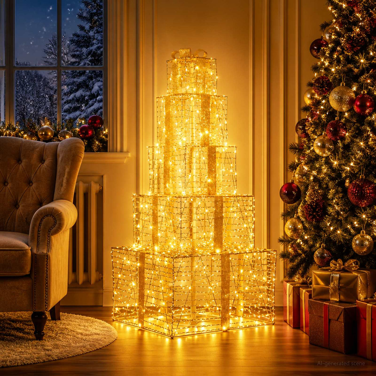 vidaXL Christmas LED Gift Box Stack 250 LEDs Warm White