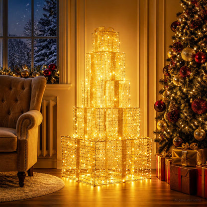 vidaXL Christmas LED Gift Box Stack 250 LEDs Warm White