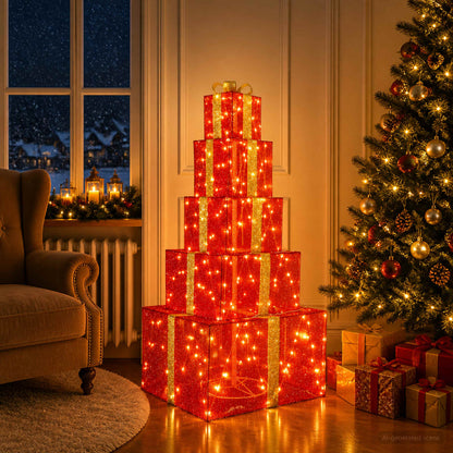 vidaXL Christmas LED Gift Box Stack 250 LEDs Warm White