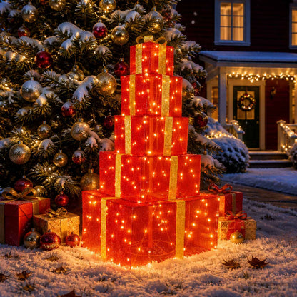vidaXL Christmas LED Gift Box Stack 250 LEDs Warm White
