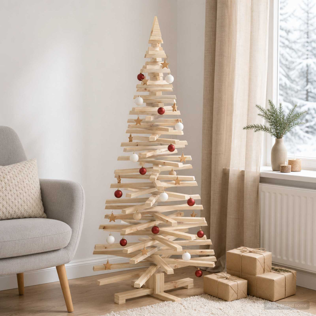 vidaXL Wooden Christmas Tree KOTKA 150 cm Solid Pine Wood Natural