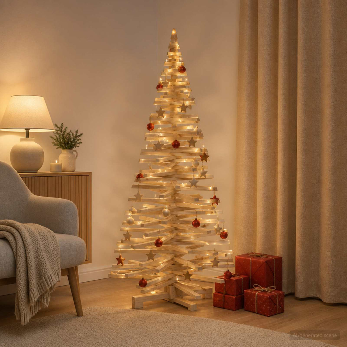 vidaXL Wooden Christmas Tree KOTKA 180 cm Solid Pine Wood Natural