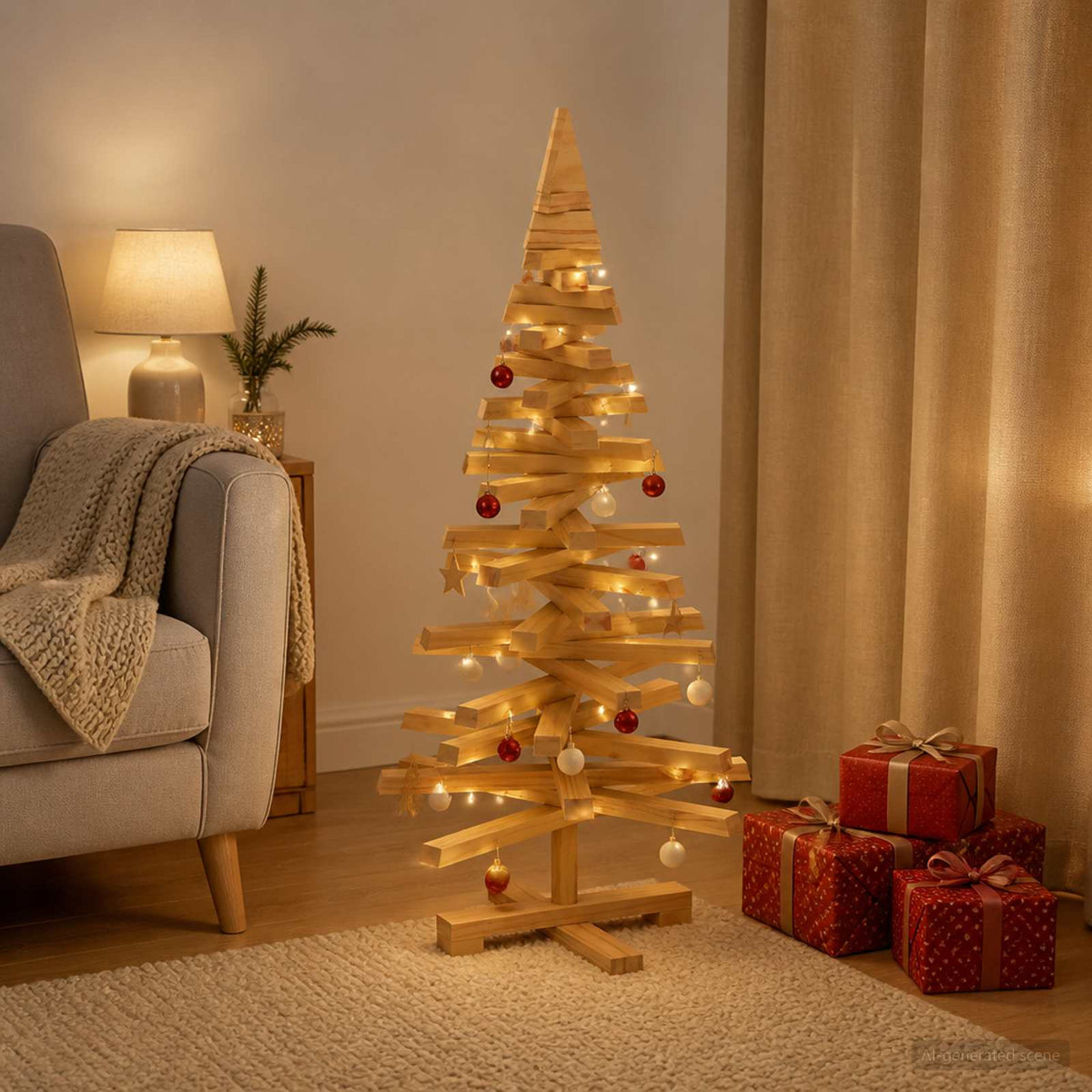 vidaXL Wooden Christmas Tree KOTKA 90 cm Solid Pine Wood Brown Finish