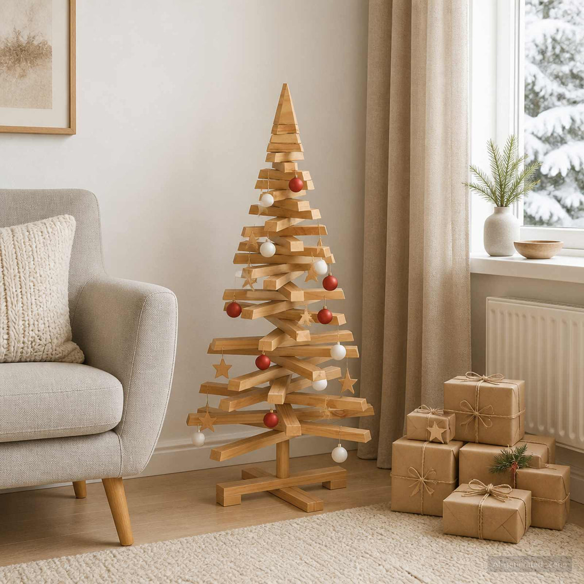 vidaXL Wooden Christmas Tree KOTKA 90 cm Solid Pine Wood Brown Finish