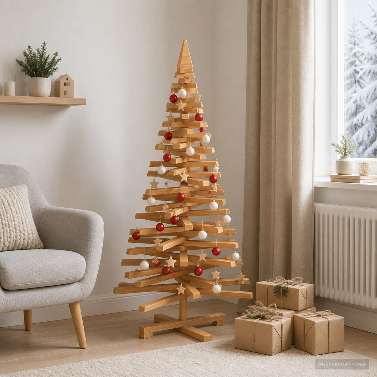 vidaXL Wooden Christmas Tree KOTKA 120 cm Solid Pine Wood Brown Finish