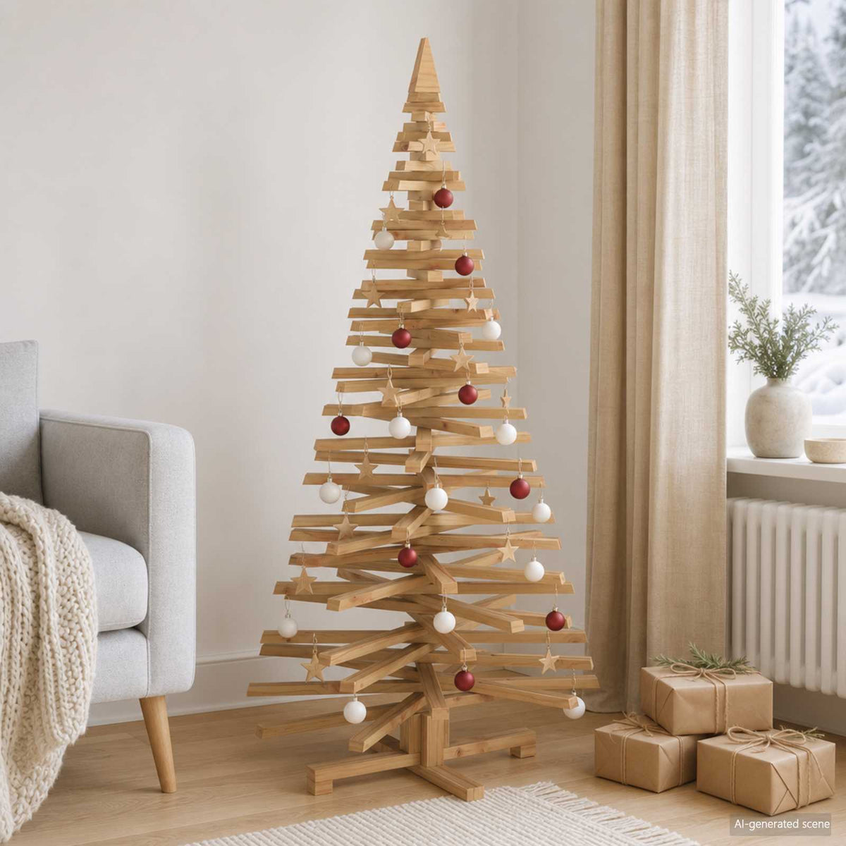 vidaXL Wooden Christmas Tree KOTKA 150 cm Solid Pine Wood Brown Finish