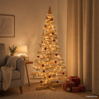 vidaXL Wooden Christmas Tree KOTKA 150 cm Solid Pine Wood Brown Finish