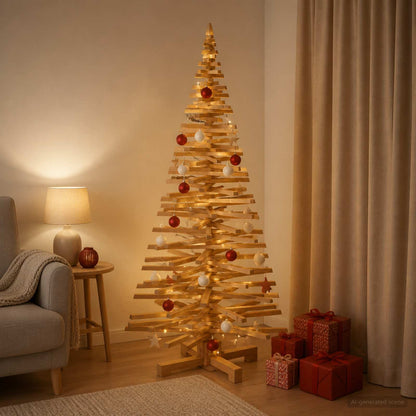 vidaXL Wooden Christmas Tree KOTKA 180 cm Solid Pine Wood Brown Finish