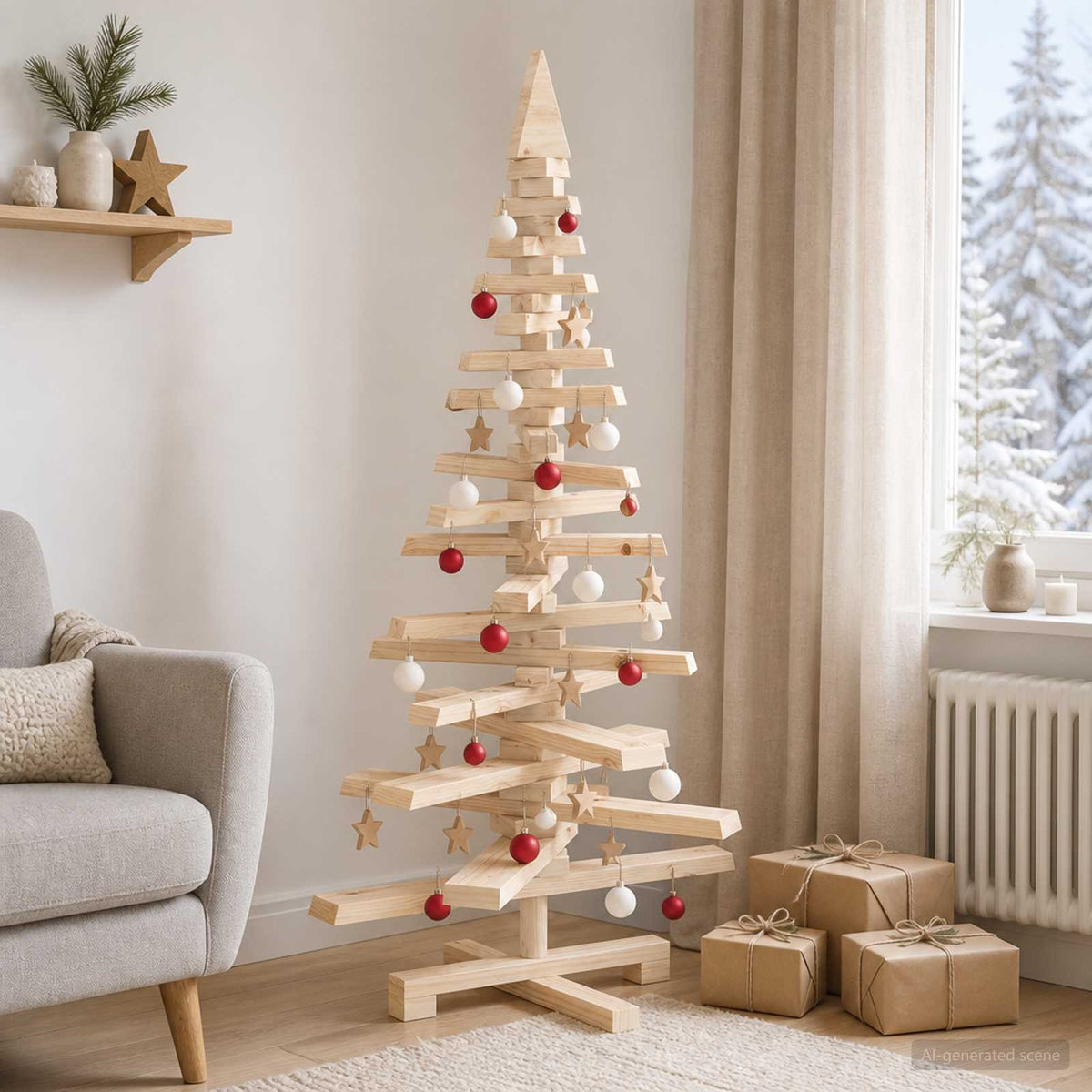 vidaXL Wooden Christmas Tree KOTKA 120 cm Solid Pine Wood Natural