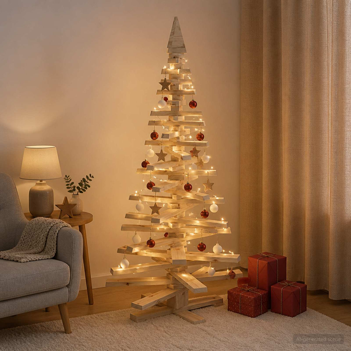 vidaXL Wooden Christmas Tree KOTKA 150 cm Solid Pine Wood Natural