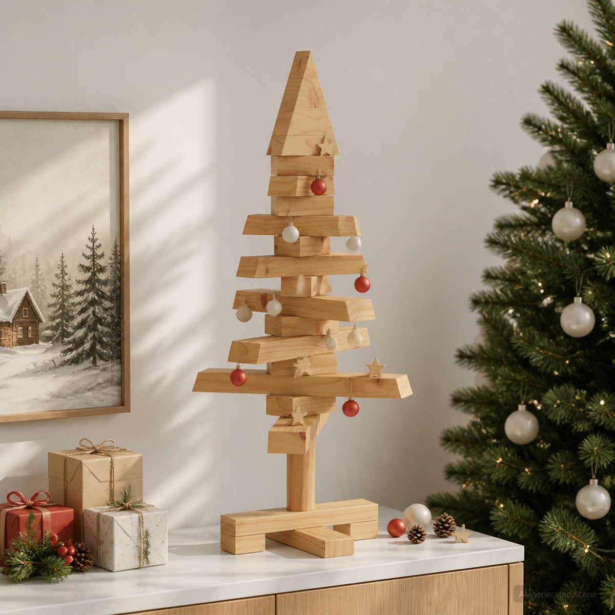 vidaXL Wooden Christmas Tree KOTKA 60 cm Solid Pine Wood Brown Finish
