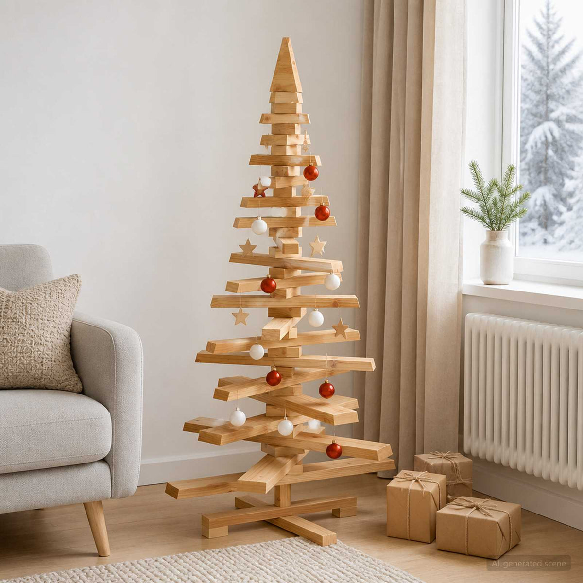vidaXL Wooden Christmas Tree KOTKA 120 cm Solid Pine Wood Brown Finish