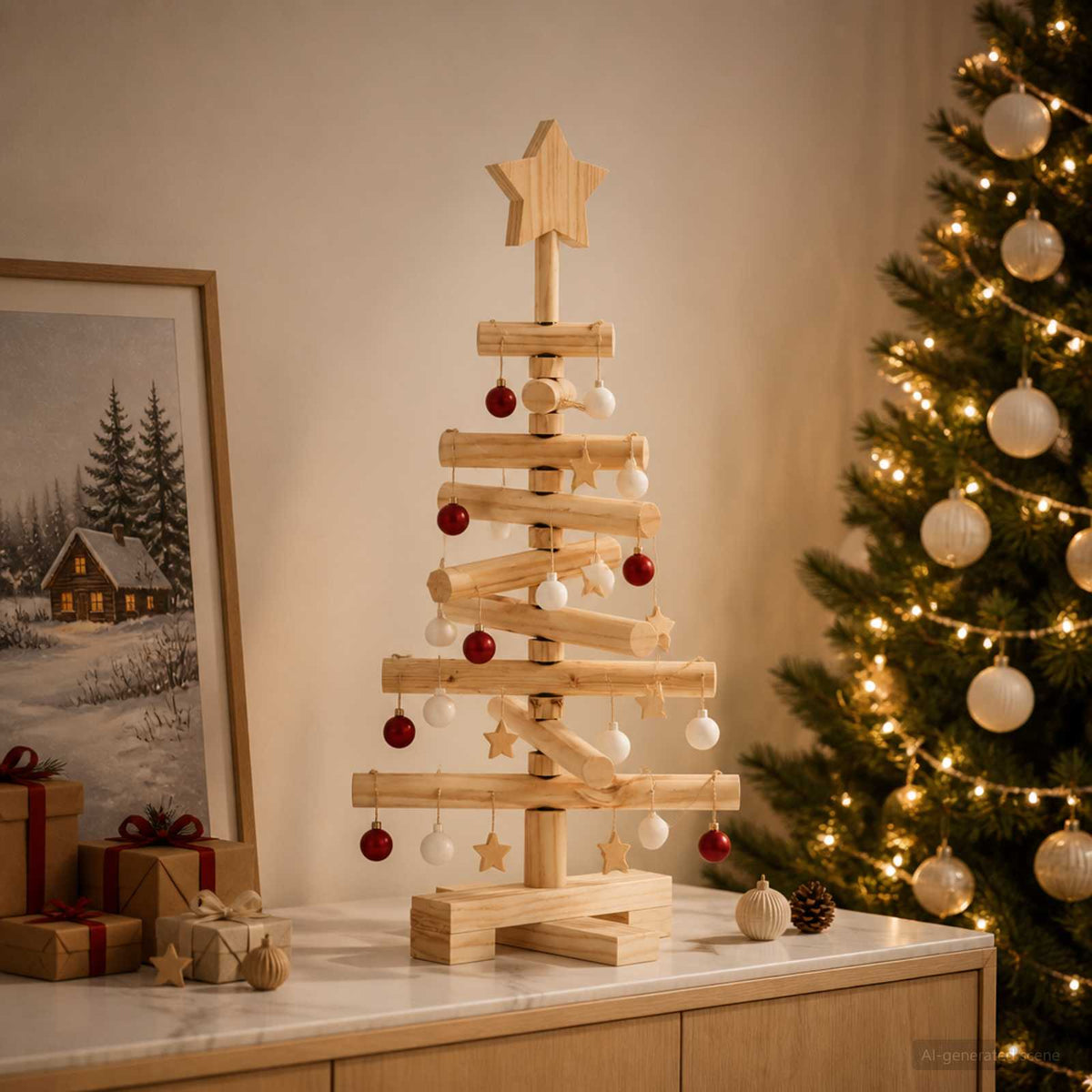 vidaXL Wooden Christmas Tree KOTKA 60 cm Solid Pine Wood Natural