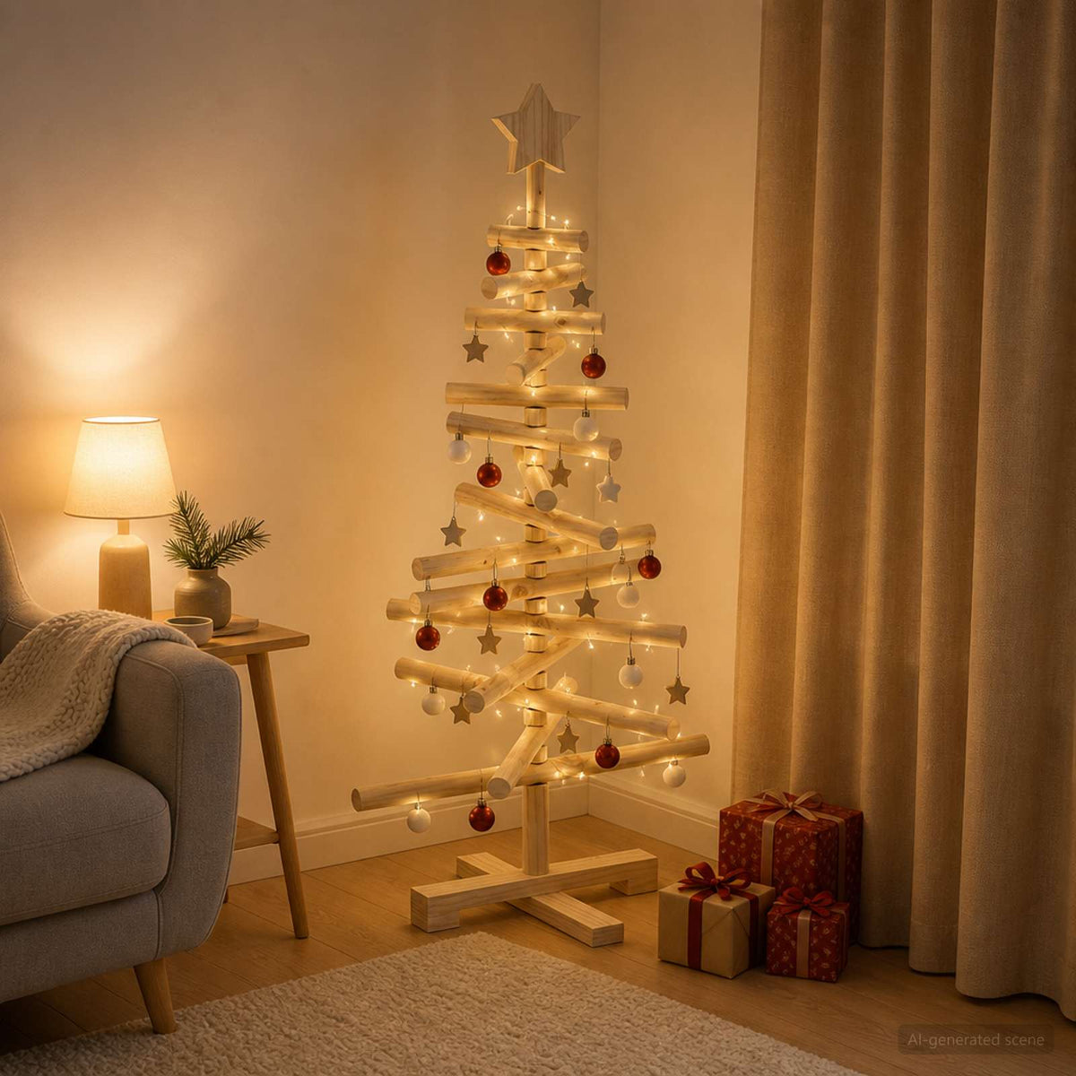 vidaXL Wooden Christmas Tree KOTKA 90 cm Solid Pine Wood Natural