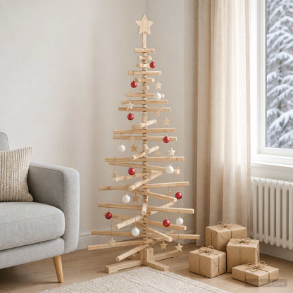 vidaXL Wooden Christmas Tree KOTKA 150 cm Solid Pine Wood Natural
