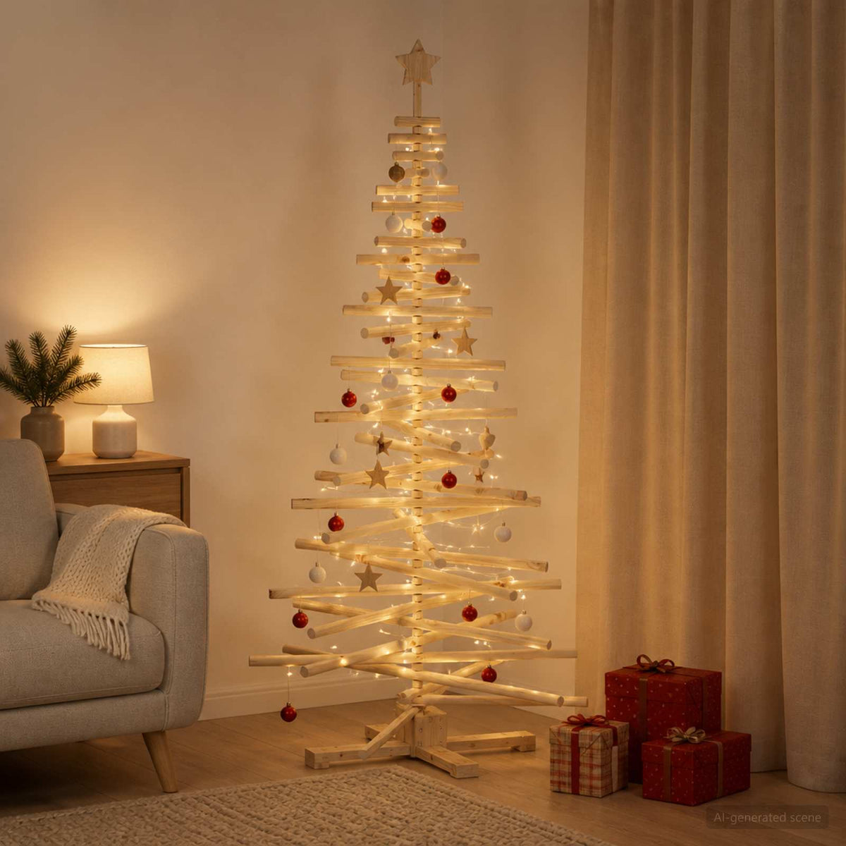 vidaXL Wooden Christmas Tree KOTKA 180 cm Solid Pine Wood Natural
