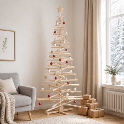 vidaXL Wooden Christmas Tree KOTKA 210 cm Solid Pine Wood Natural