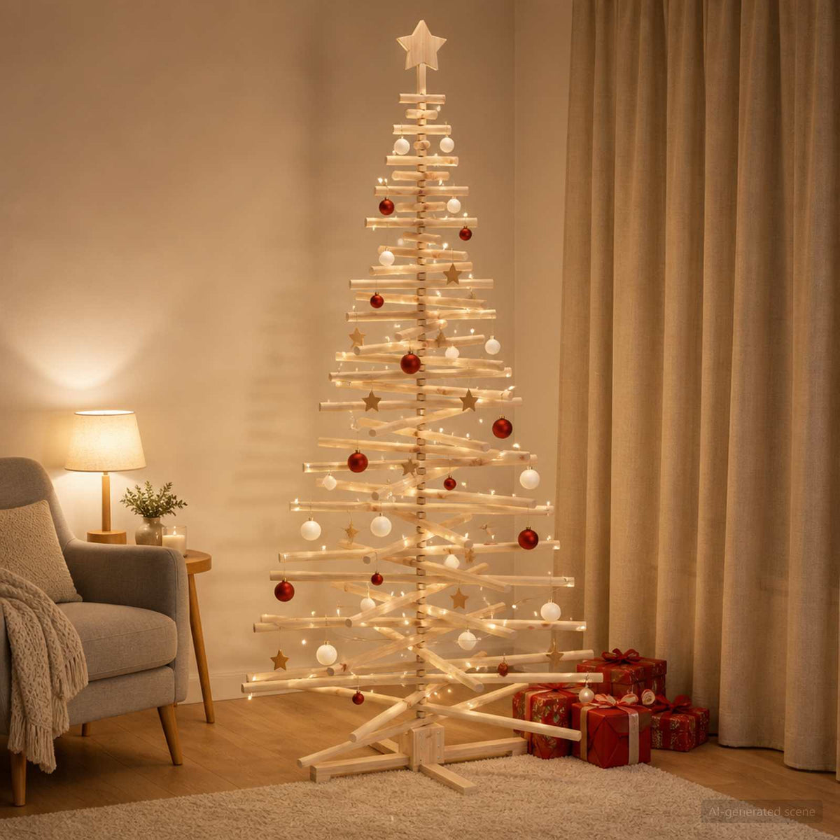 vidaXL Wooden Christmas Tree KOTKA 210 cm Solid Pine Wood Natural