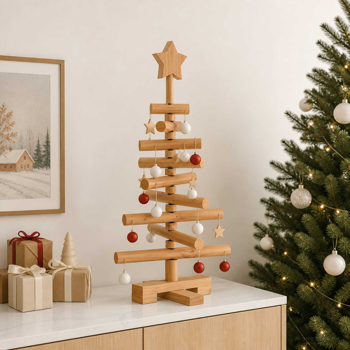 vidaXL Wooden Christmas Tree KOTKA 60 cm Solid Pine Wood Brown Finish