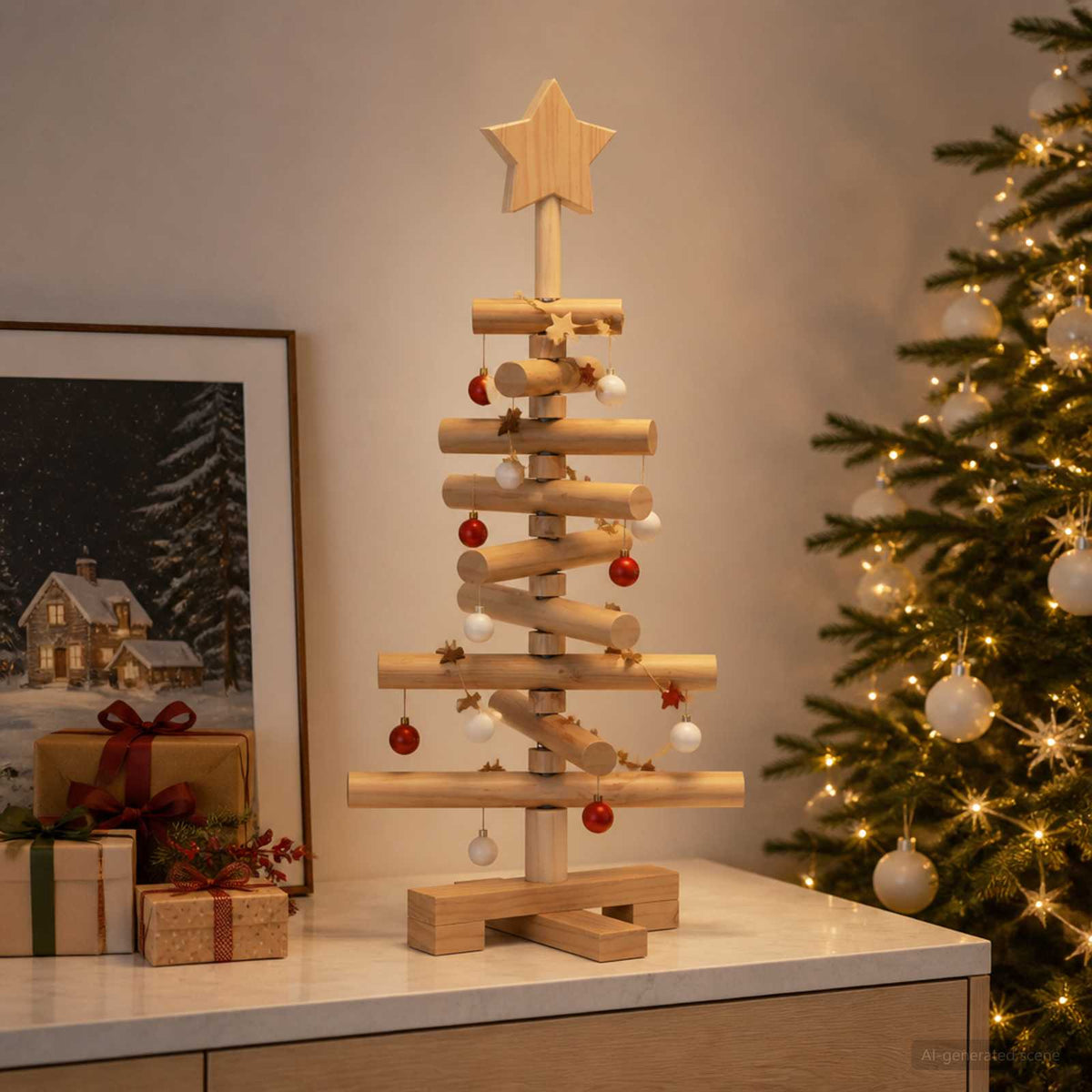 vidaXL Wooden Christmas Tree KOTKA 60 cm Solid Pine Wood Brown Finish