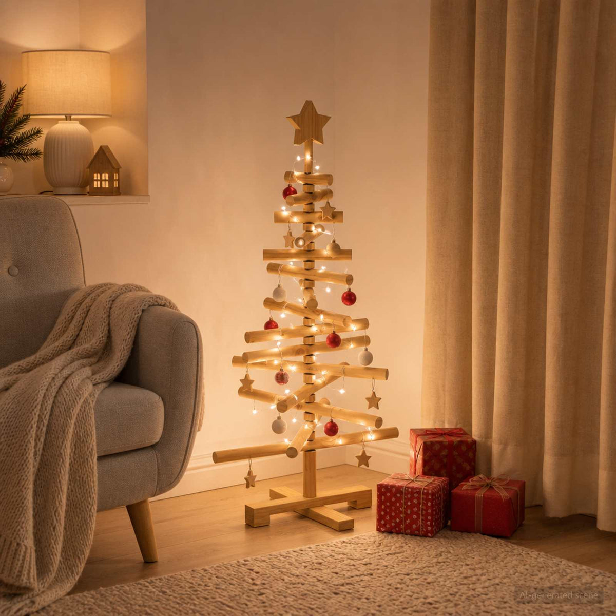 vidaXL Wooden Christmas Tree KOTKA 90 cm Solid Pine Wood Brown Finish