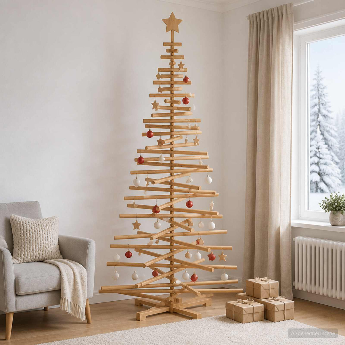 vidaXL Wooden Christmas Tree KOTKA 210 cm Solid Pine Wood Brown Finish