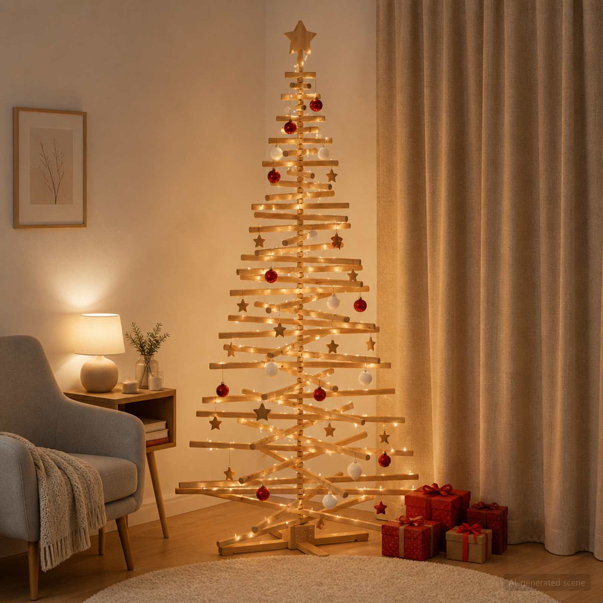 vidaXL Wooden Christmas Tree KOTKA 210 cm Solid Pine Wood Brown Finish