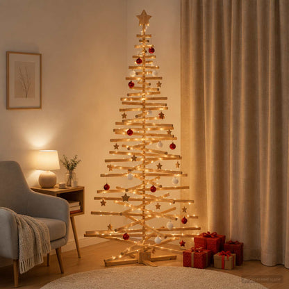 vidaXL Wooden Christmas Tree KOTKA 210 cm Solid Pine Wood Brown Finish