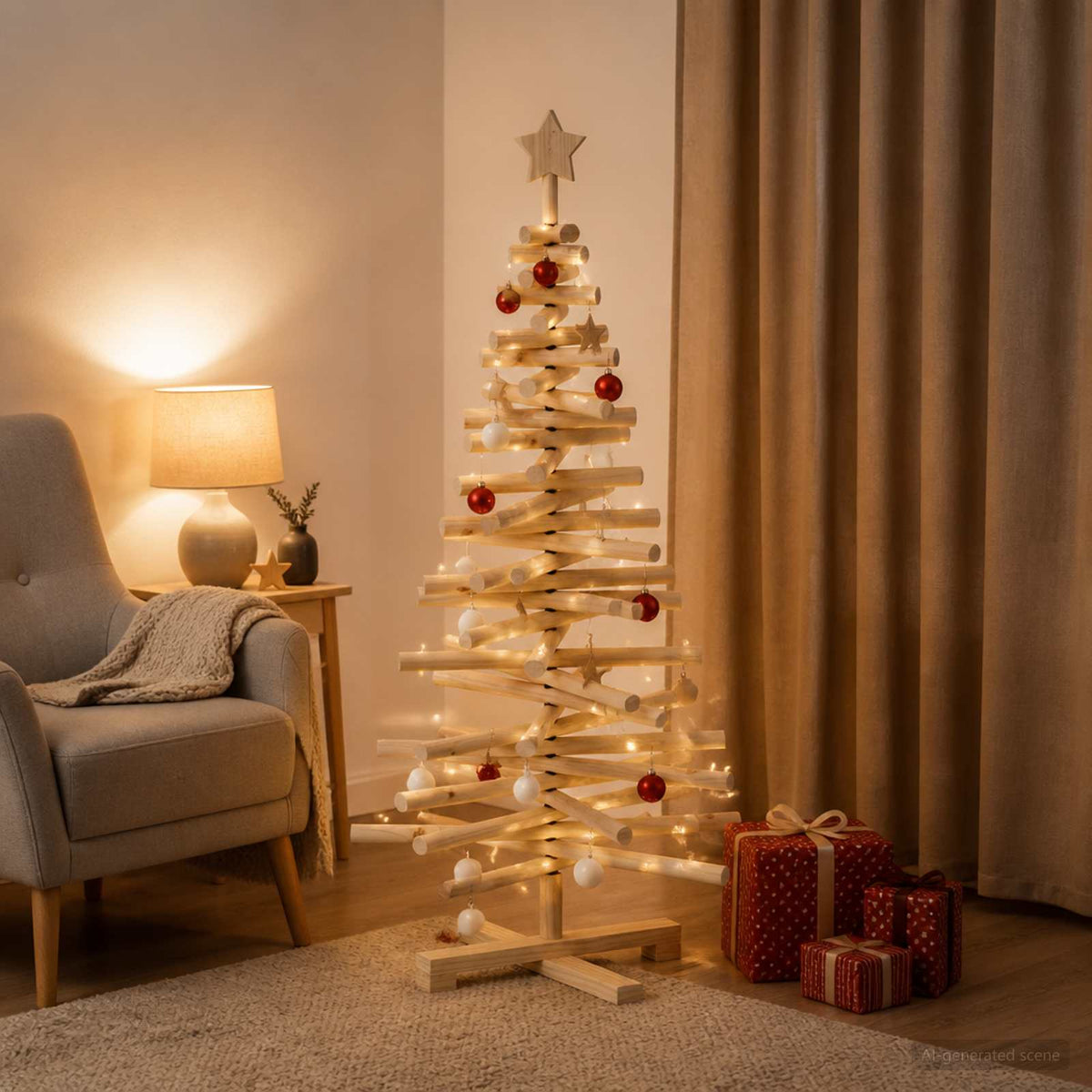 vidaXL Wooden Christmas Tree KOTKA 120 cm Solid Pine Wood Natural