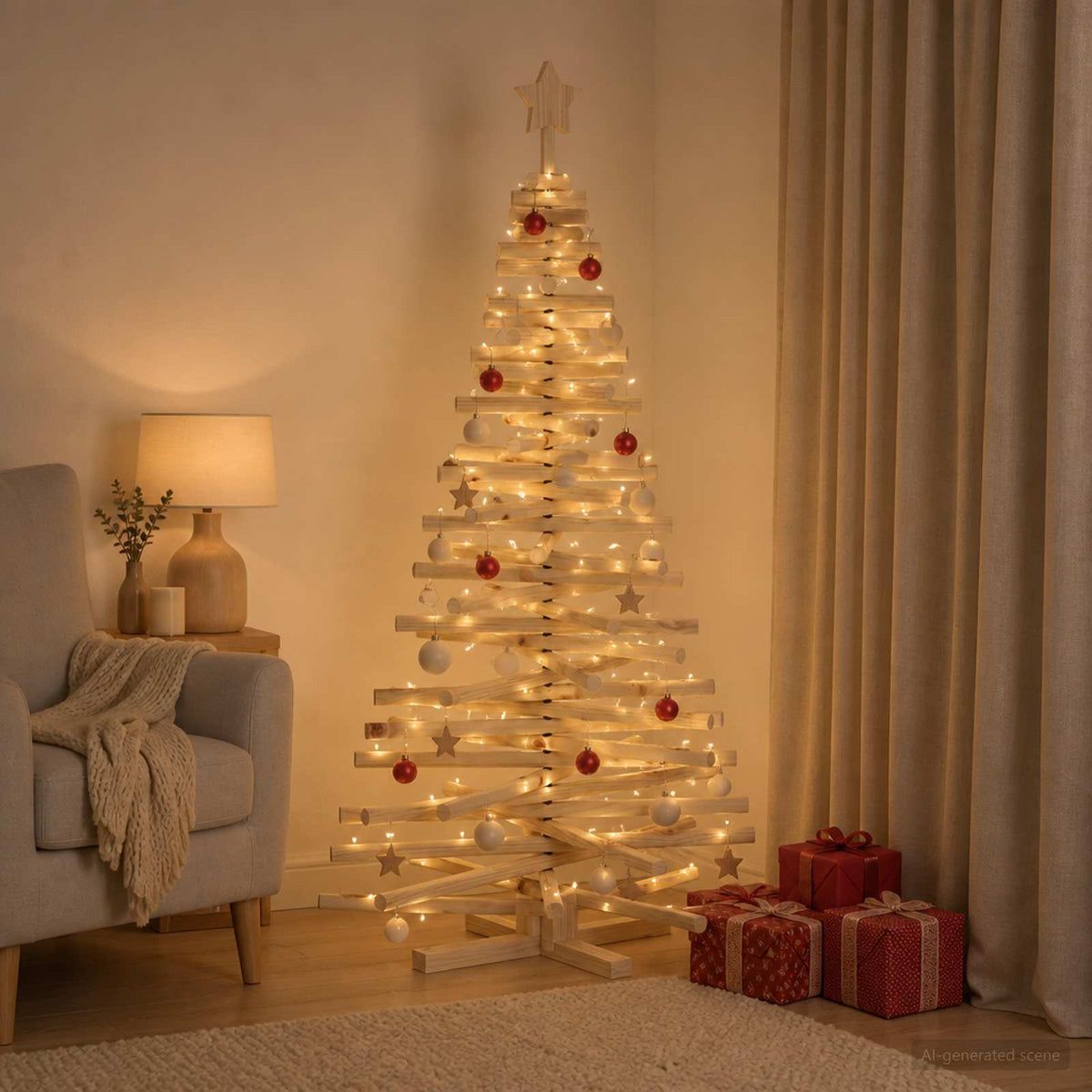 vidaXL Wooden Christmas Tree KOTKA 150 cm Solid Pine Wood Natural