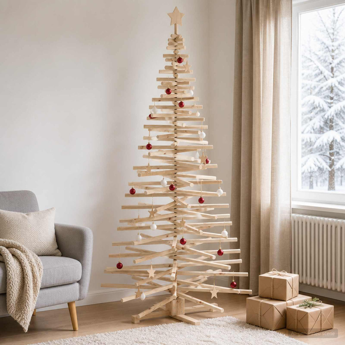 vidaXL Wooden Christmas Tree KOTKA 210 cm Solid Pine Wood Natural