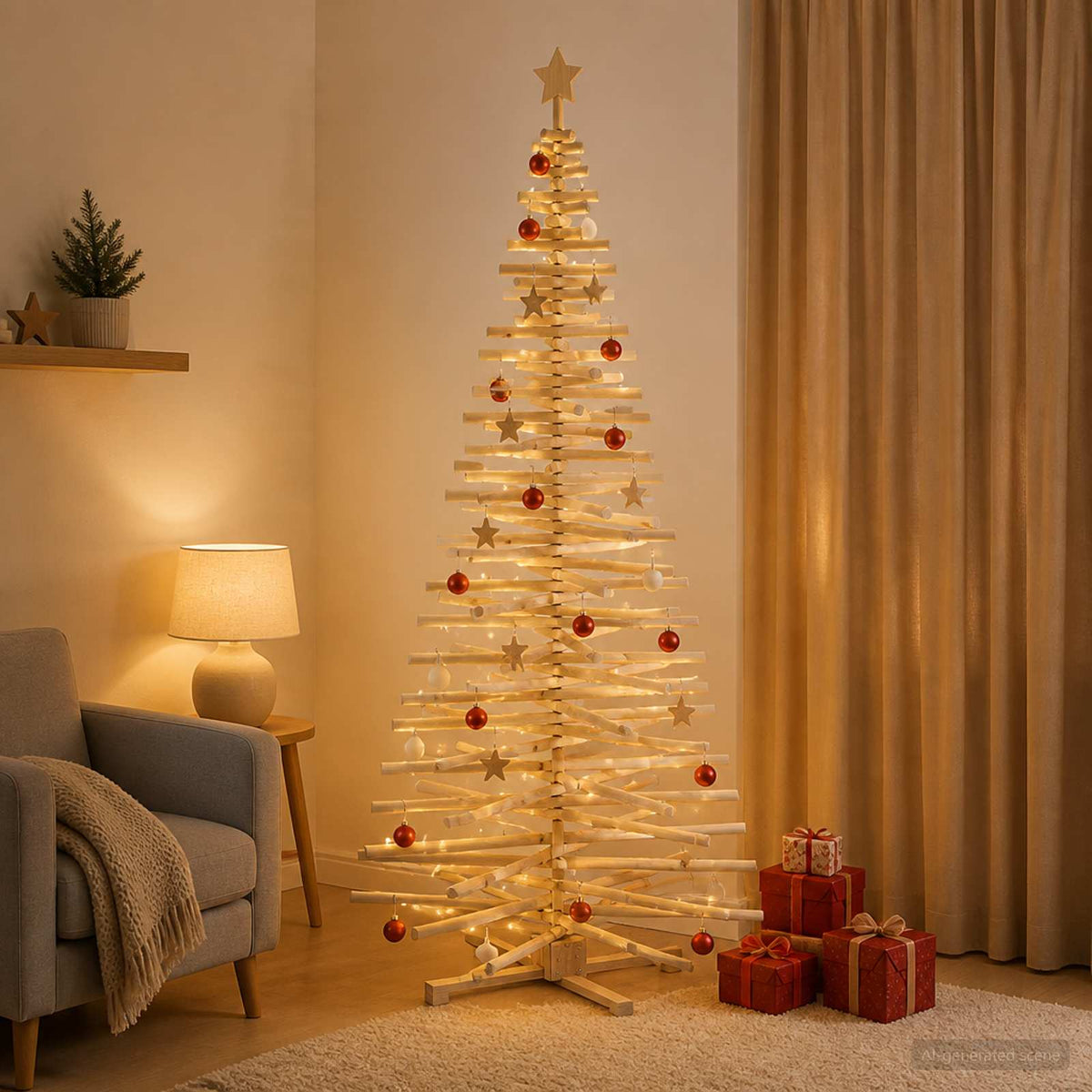 vidaXL Wooden Christmas Tree KOTKA 210 cm Solid Pine Wood Natural