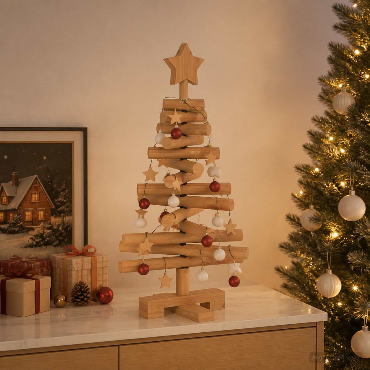 vidaXL Wooden Christmas Tree KOTKA 60 cm Solid Pine Wood Brown Finish