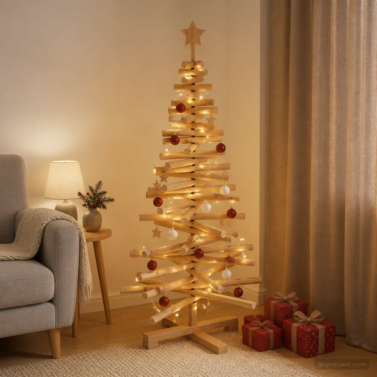 vidaXL Wooden Christmas Tree KOTKA 120 cm Solid Pine Wood Brown Finish