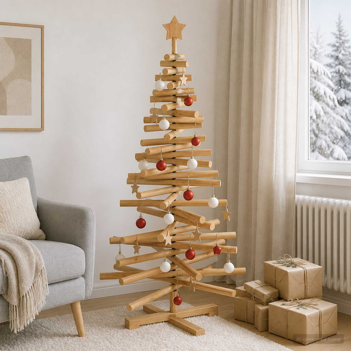 vidaXL Wooden Christmas Tree KOTKA 120 cm Solid Pine Wood Brown Finish